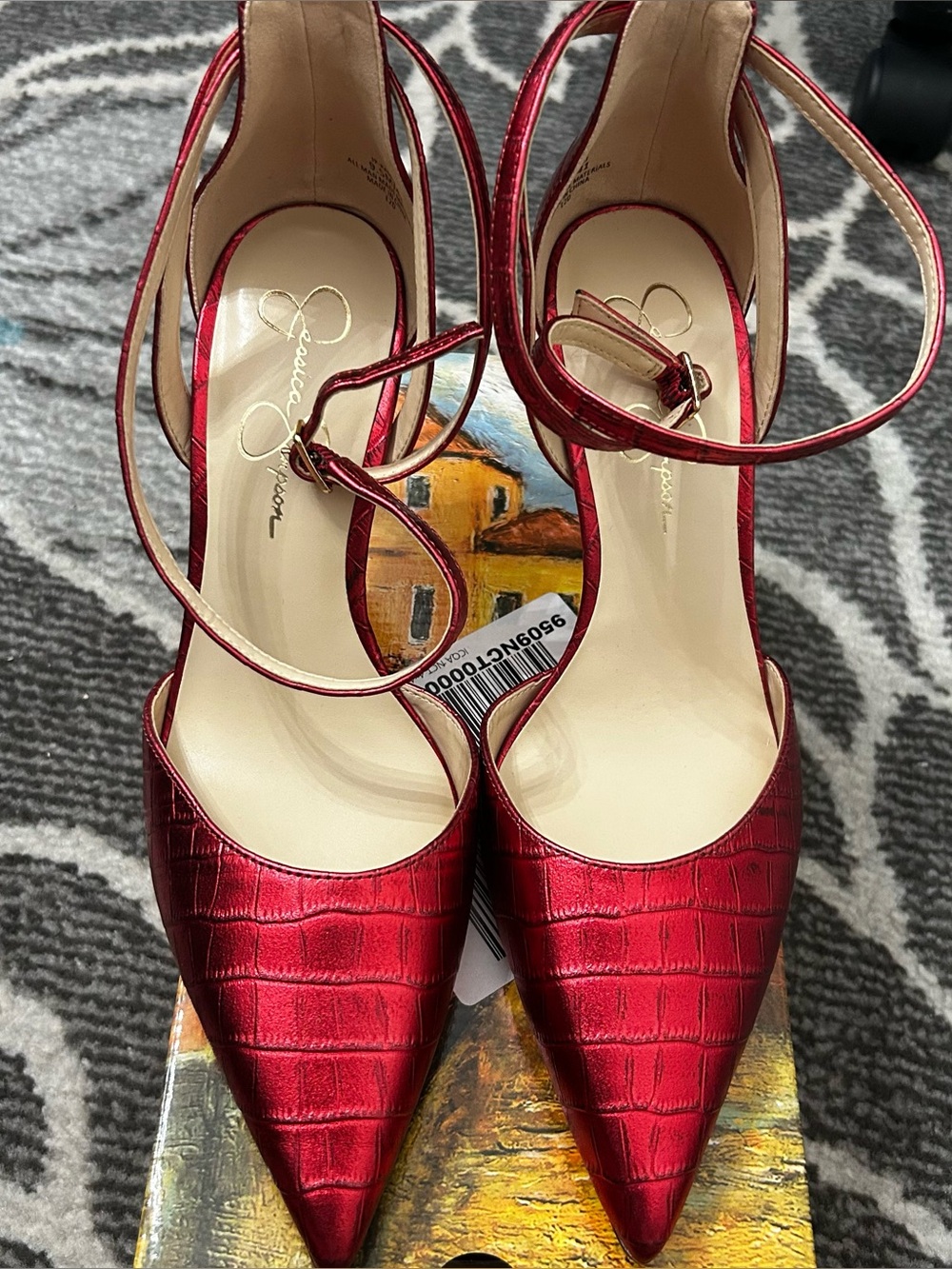 Jessica Simpson Red Pointed-Toe Ankle-Strap Pumps Size 9.5
